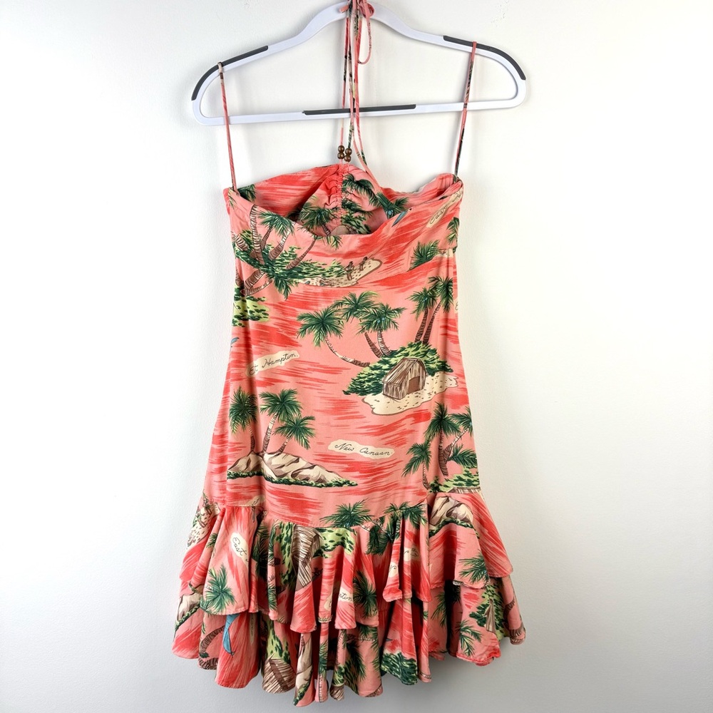 Vintage Ralph Lauren Rugby Topical Vacation Resort Print Halter Mini Dress - Picture 3 of 5